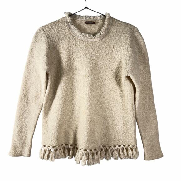 J. Mclaughlin Gold Metallic Fringe Crew Neck Preppy Sweater Nautical Wool Size M - Picture 2 of 8